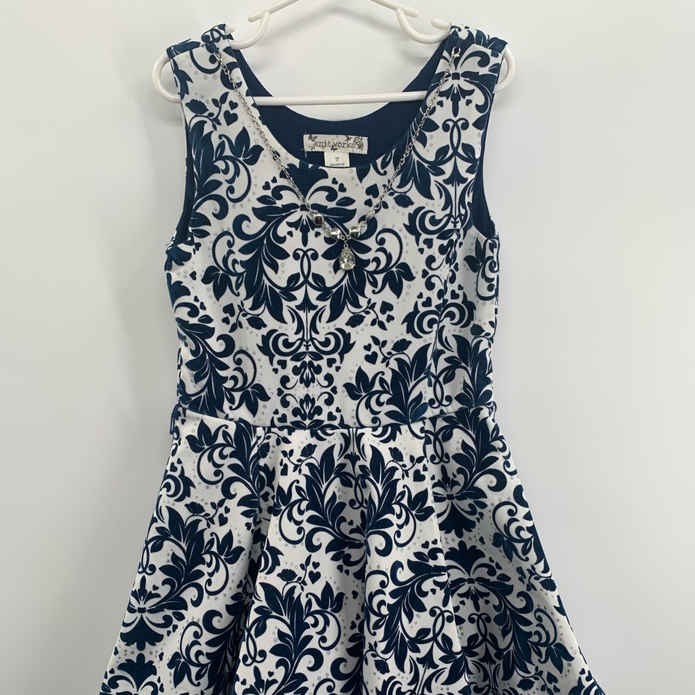 Knit Works Girl’s Gown, Formal, Church Dress, Easter Blue & White Size 7